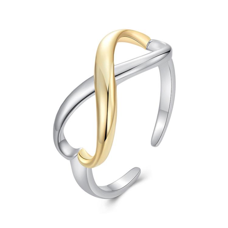 S925 Sterling Silver Electroplated Infinity Symbol Open Ring Heart Adjustable Ring(BSR622-E)