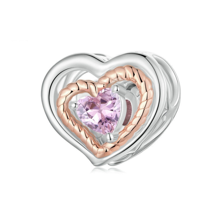 S925 Sterling Silver Electroplated Rose Gold Heart Hollow DIY Beads(BSC1009)