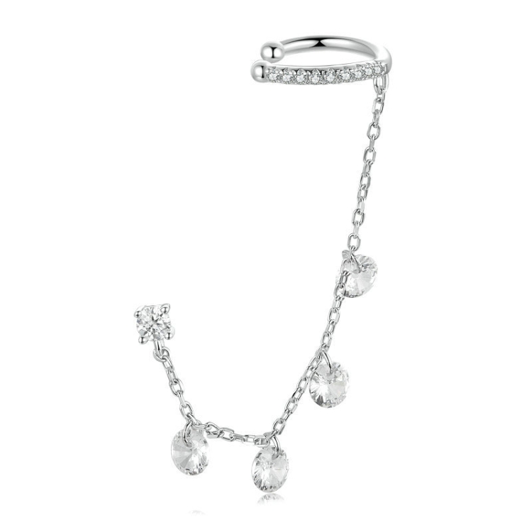 S925 Sterling Silver Fine Zircon Tassel Ear Bone Clip Earrings(BSE1088)