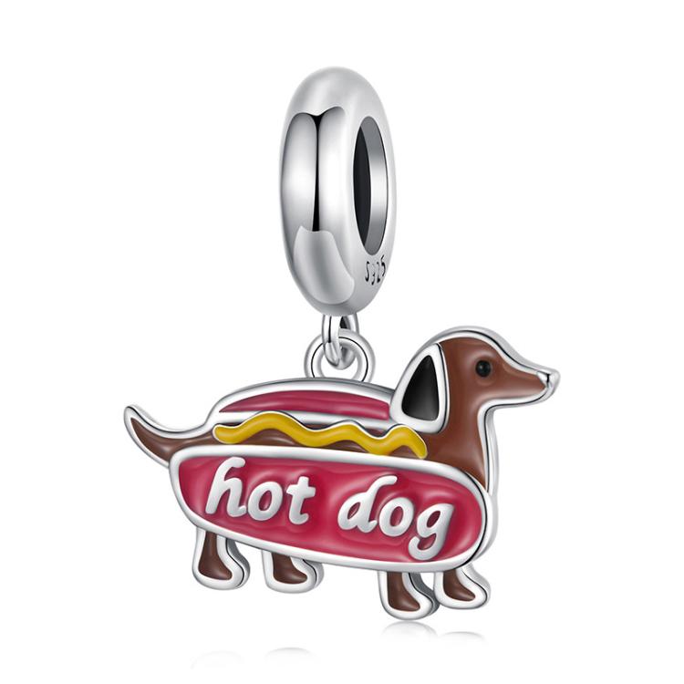 S925 Sterling Silver Funny Dachshund Jewelry Pendant Animal Beads(SCC3040)