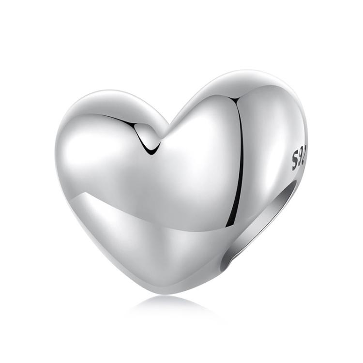 S925 Sterling Silver Glossy Heart Bracelet Beads(SCC2989)