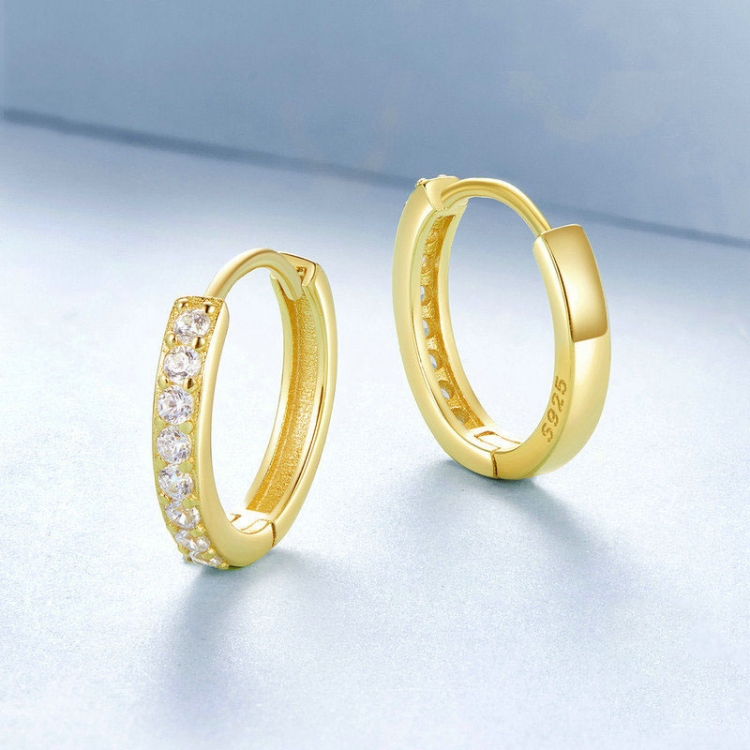 S925 Sterling Silver Gold-plated Silver Hoop Earrings Ear Ornaments, Color: Gold L