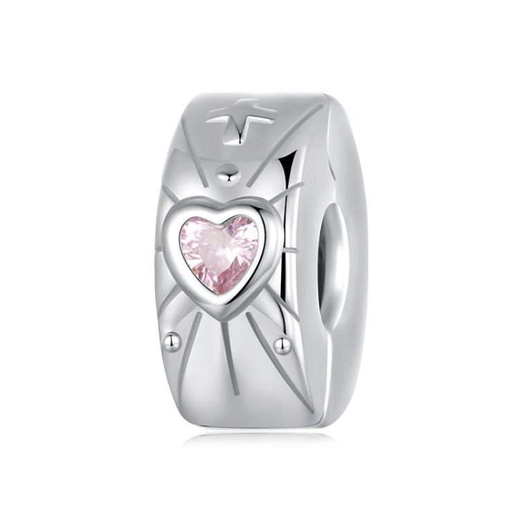 S925 Sterling Silver Heart Silicone DIY Bracelet Positioning Buckle(SCC2938)
