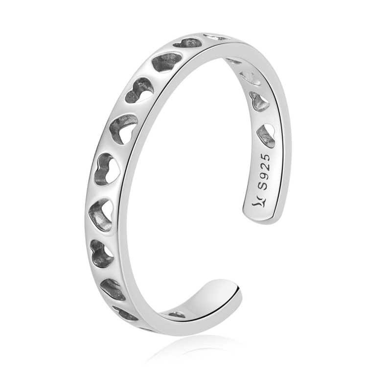 S925 Sterling Silver Hollow Heart Women Open Ring