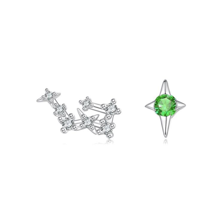 S925 Sterling Silver Inlaid Zircon Twelve Constellation Earrings, Spec: Aquarius