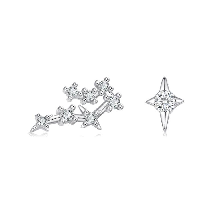 S925 Sterling Silver Inlaid Zircon Twelve Constellation Earrings, Spec: Cancer