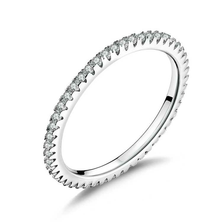 S925 Sterling Silver Ladies Fashion Ring Diamond Simple Ring, Size: 5