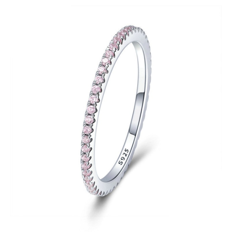 S925 Sterling Silver Ladies Fashion Ring Diamond Simple Ring, Size: 8