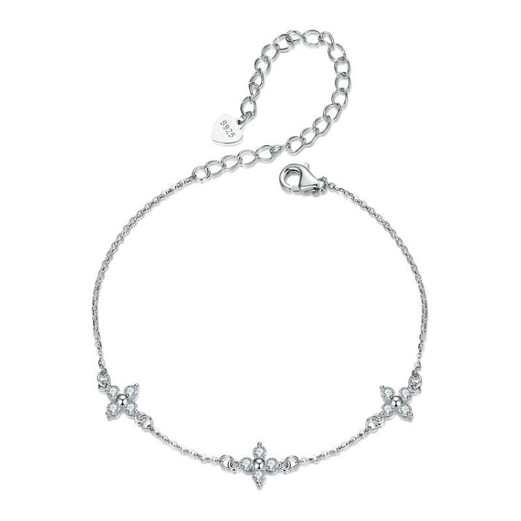 S925 Sterling Silver Lucky Four-leaf Clover Shining Moissanite Bracelet(MSB021)
