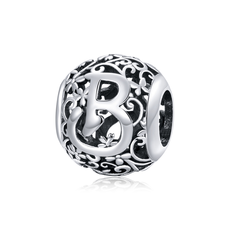 S925 Sterling Silver Mori Series Hollow Letters Beads DIY Bracelet Necklace Accessories(B)