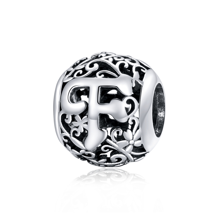 S925 Sterling Silver Mori Series Hollow Letters Beads DIY Bracelet Necklace Accessories(F)