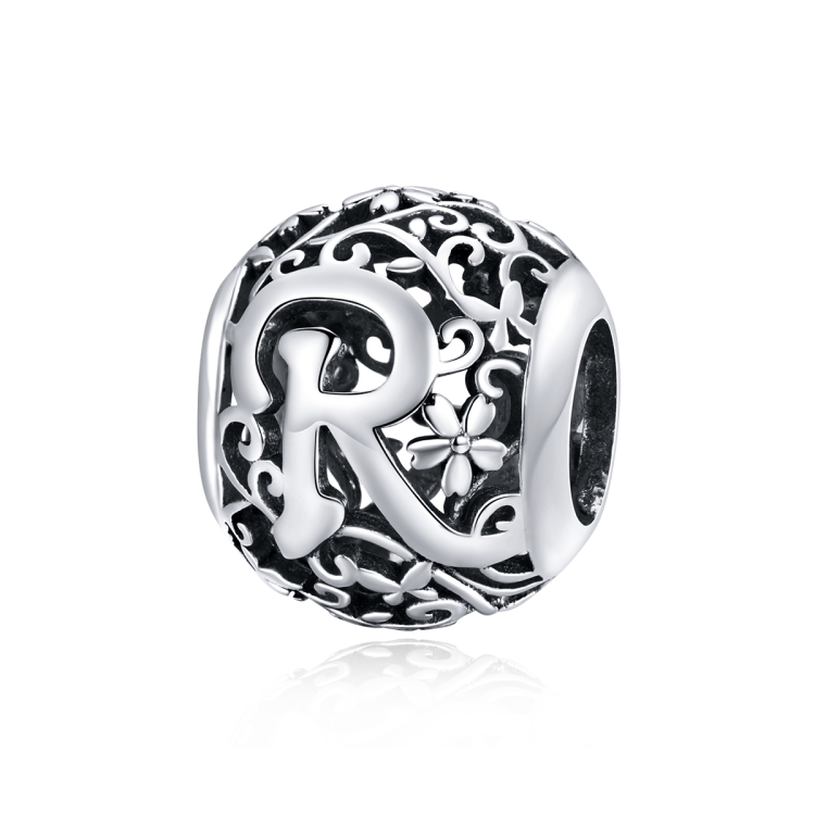 S925 Sterling Silver Mori Series Hollow Letters Beads DIY Bracelet Necklace Accessories(R)