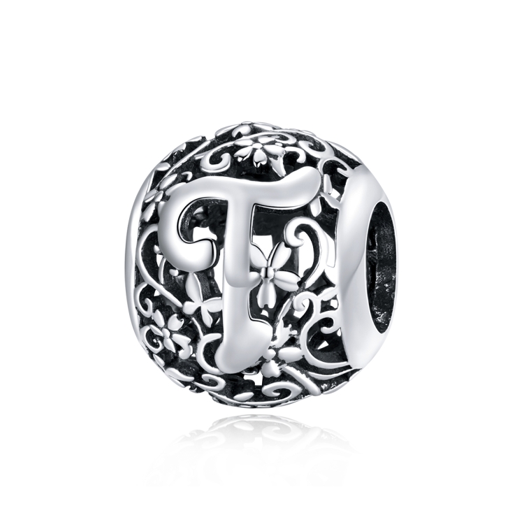 S925 Sterling Silver Mori Series Hollow Letters Beads DIY Bracelet Necklace Accessories(T)