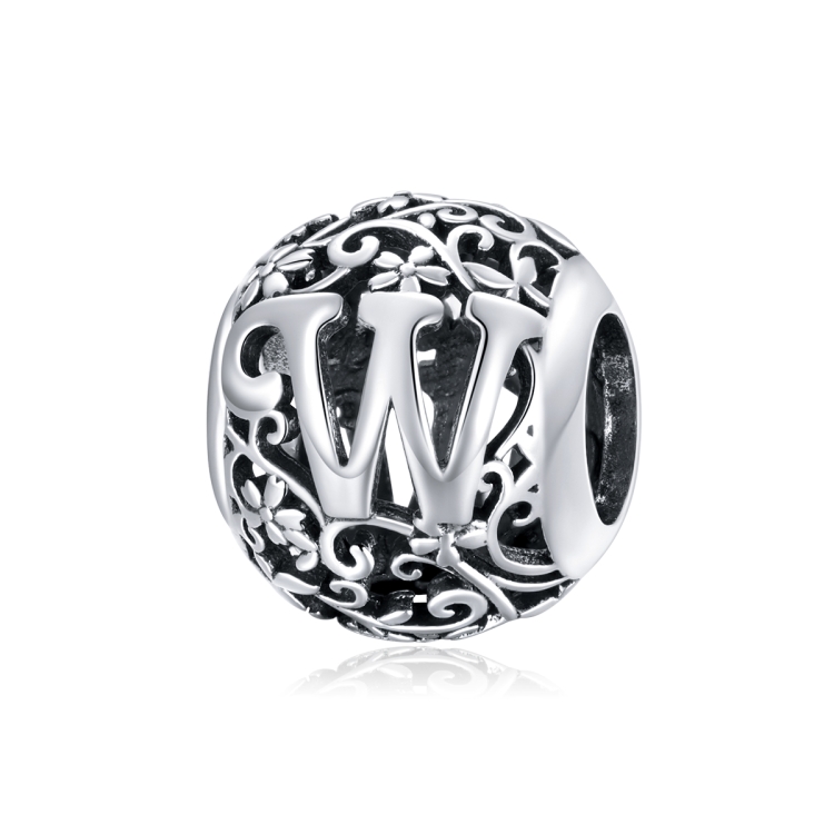 S925 Sterling Silver Mori Series Hollow Letters Beads DIY Bracelet Necklace Accessories(W)