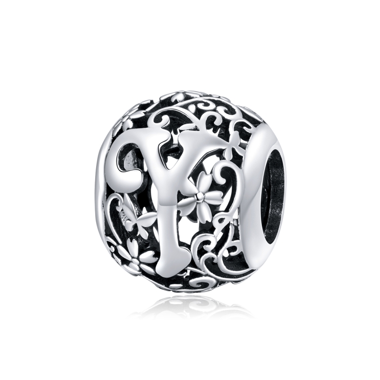 S925 Sterling Silver Mori Series Hollow Letters Beads DIY Bracelet Necklace Accessories(Y)