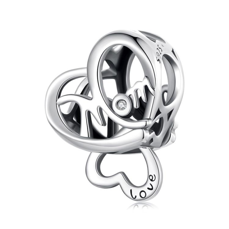 S925 Sterling Silver Mother Day Heart Shape Bracelet Beads(SCC3049)