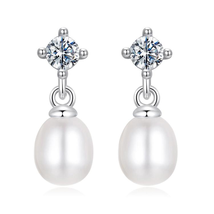 S925 Sterling Silver Natural Freshwater Pearl Moissanite Earrings(MSE077)