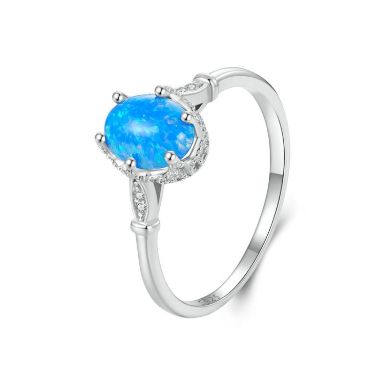 S925 Sterling Silver Ocean Blue Crown Opal Ring, Size: No. 7