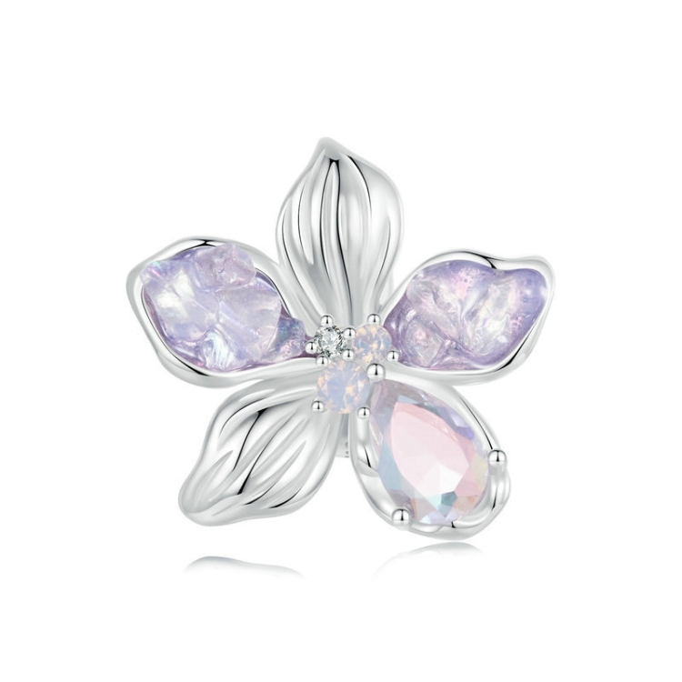 S925 Sterling Silver Opal Flower Silicone DIY Beads(BSC990)