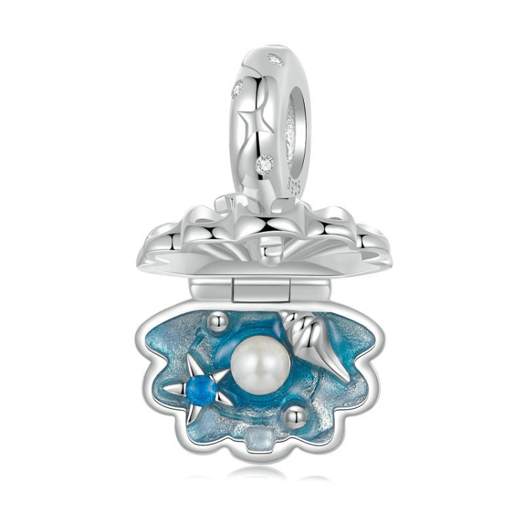 S925 Sterling Silver Openable and Closable Hollow Three-dimensional Scallop Bead Pendant(SCC2884)