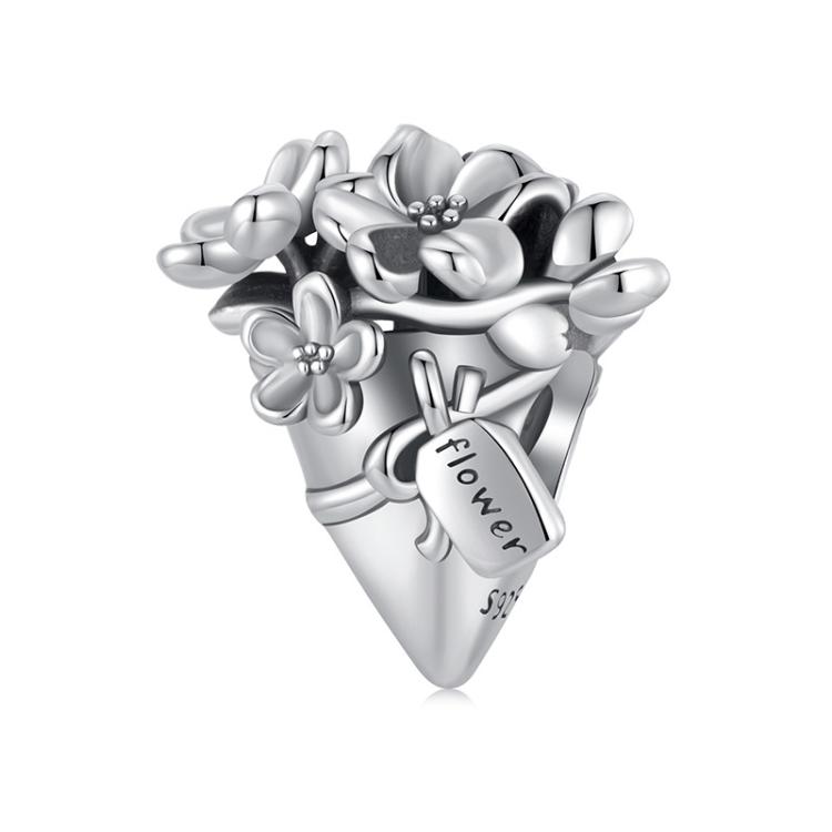 S925 Sterling Silver Oxidized Bouquet Bracelet Beads(SCC2972)