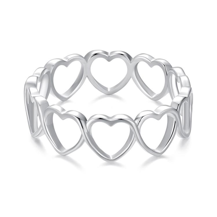 S925 Sterling Silver Oxidized Heart-shaped Hollow Ring(No.6)