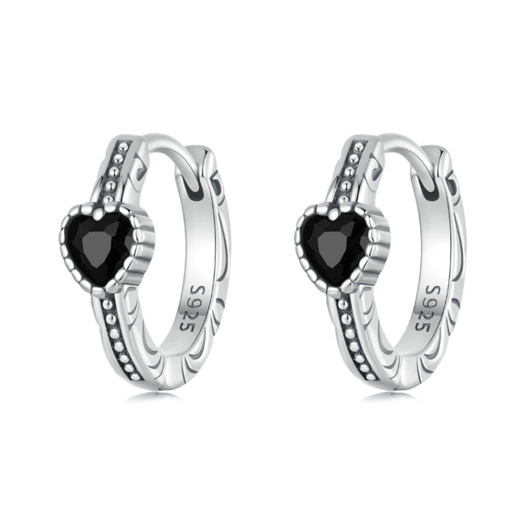 S925 Sterling Silver Oxidized Retro Elegant Heart-shaped Pattern Earrings(SCE1800)