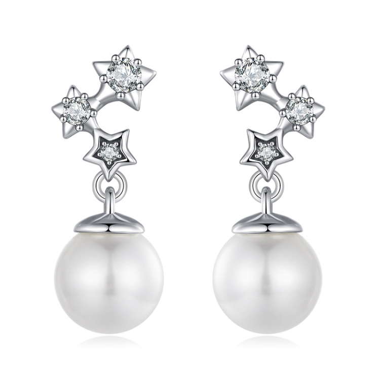 S925 Sterling Silver Oxidized Star Pearl Earrings(BSE1120)