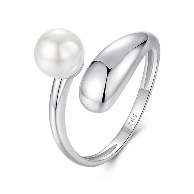 S925 Sterling Silver Pearl Open Adjustable Ring(BSR662-E)