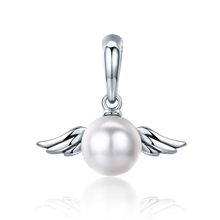 S925 Sterling Silver Pendant Wing Angel Shell Bead Charm DIY Beaded Bracelet Accessories, Style:Pendent