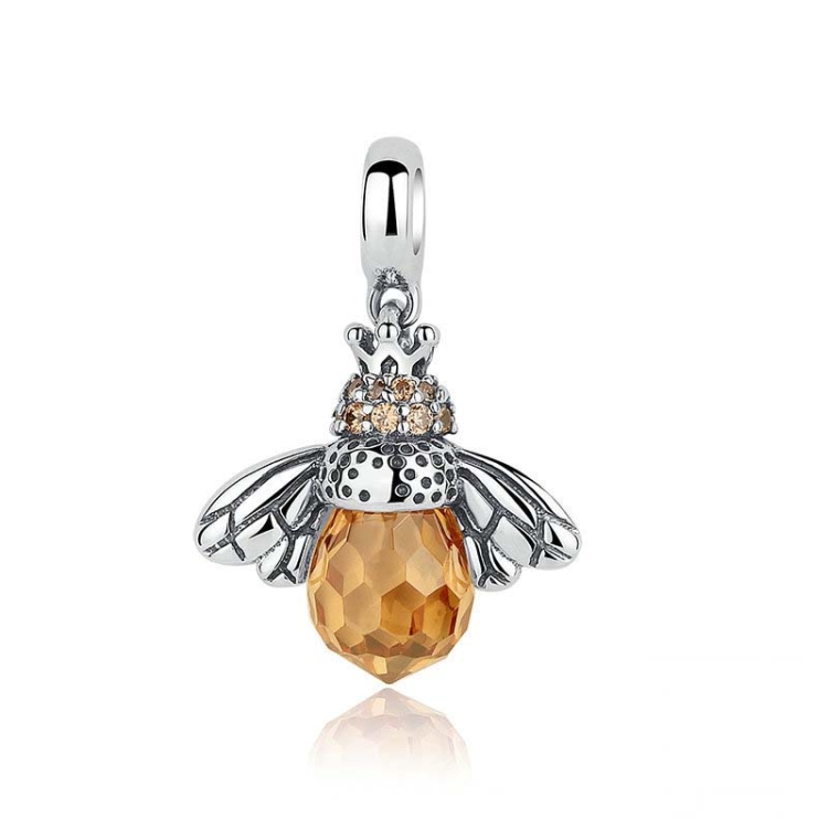 S925 Sterling Silver Personality Inlaid Bee Crystal Pendant