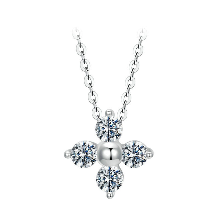 S925 Sterling Silver Plated with Platinum Lucky Four-leaf Clover Moissanite Necklace(MSN038)