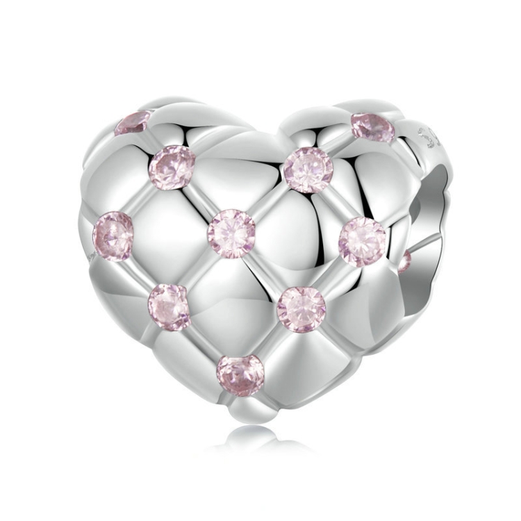 S925 Sterling Silver Platinum Diamond Heart-shaped DIY Bead(BSC1054)