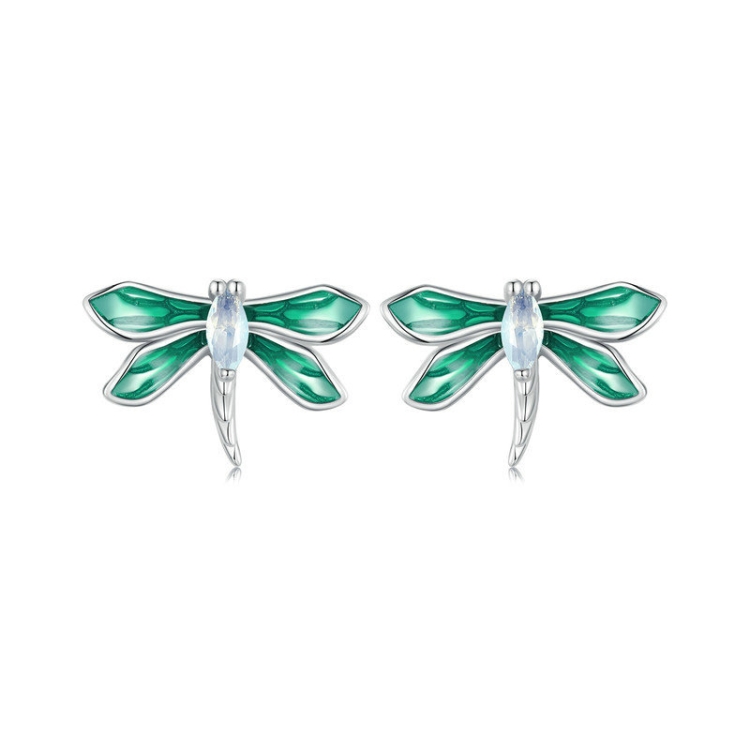 S925 Sterling Silver Platinum Plated Animal Dragonfly Earrings(BSE988)