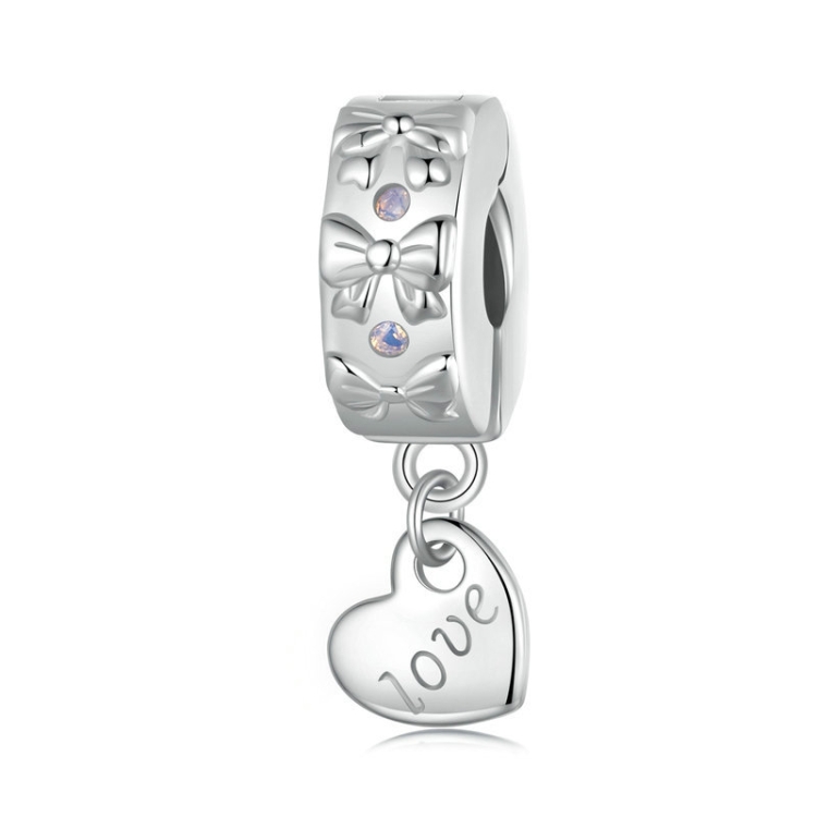 S925 Sterling Silver Platinum-Plated Bow Heart Positioning Buckle Bracelet Accessories Beaded(SCC2903)