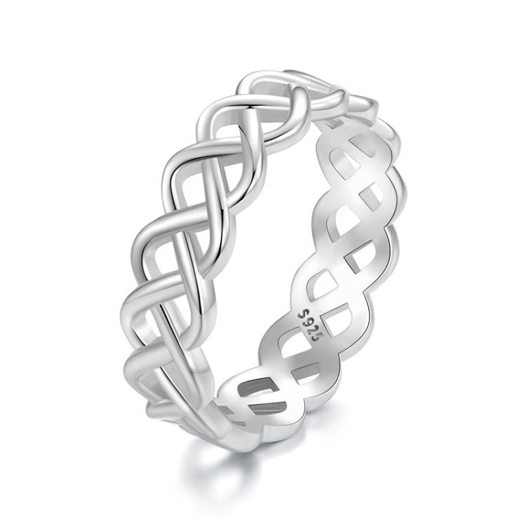S925 Sterling Silver Platinum-plated Braided Hollow Ring(No.6)