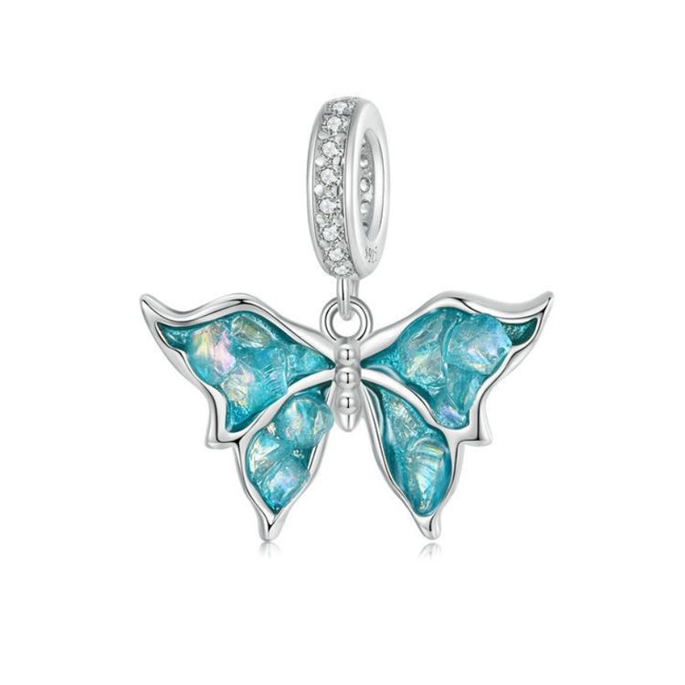 S925 Sterling Silver Platinum Plated Butterfly DIY Pendant Beads(BSC982)