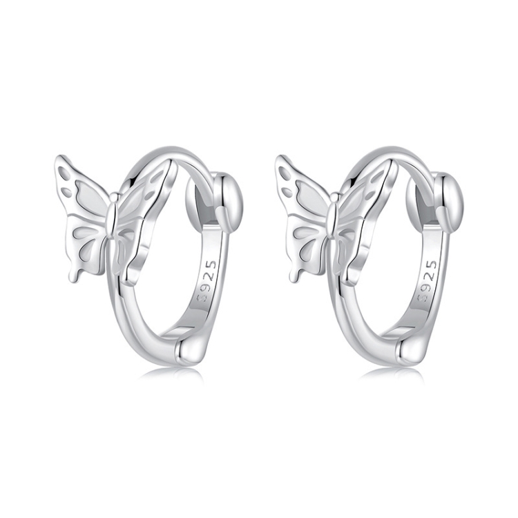 S925 Sterling Silver Platinum Plated Butterfly Earrings(BSE1113)