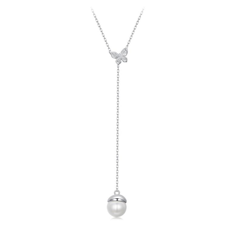 S925 Sterling Silver Platinum-plated Butterfly Shell Beads Elegant Necklace(BSN415)