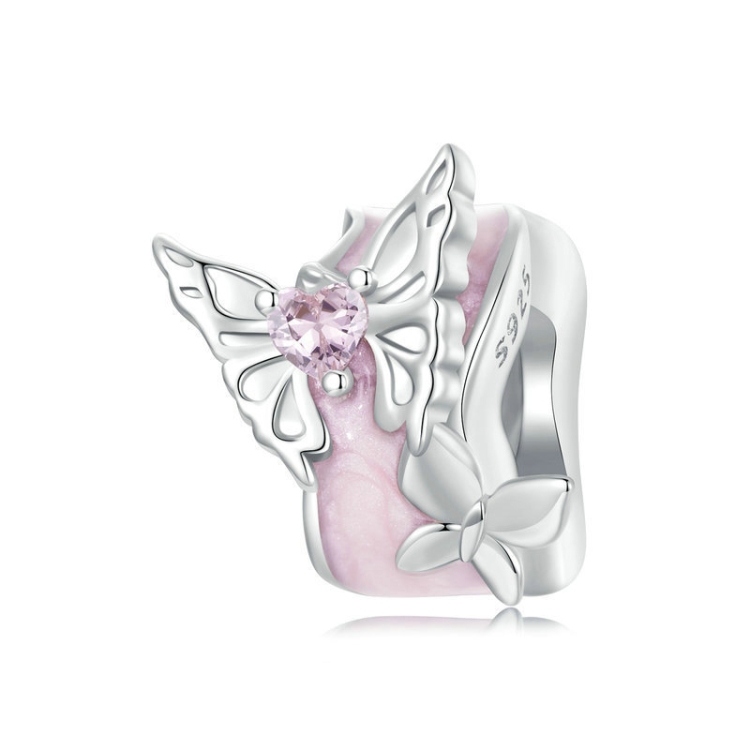 S925 Sterling Silver Platinum Plated Butterfly Silicone DIY Beads(BSC991)