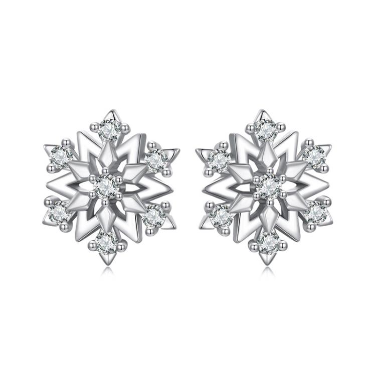 S925 Sterling Silver Platinum-plated Classic Snowflake Zircon Earrings(SCE1825)