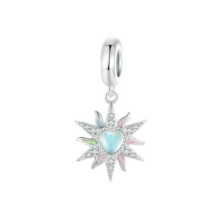 S925 Sterling Silver Platinum Plated Colorful Sunshine Sun DIY Pendant Beads(BSC976)