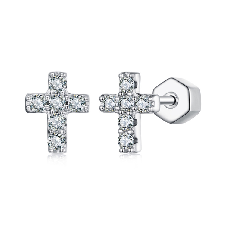 S925 Sterling Silver Platinum-plated Cross Moissanite Earrings(MSE070)