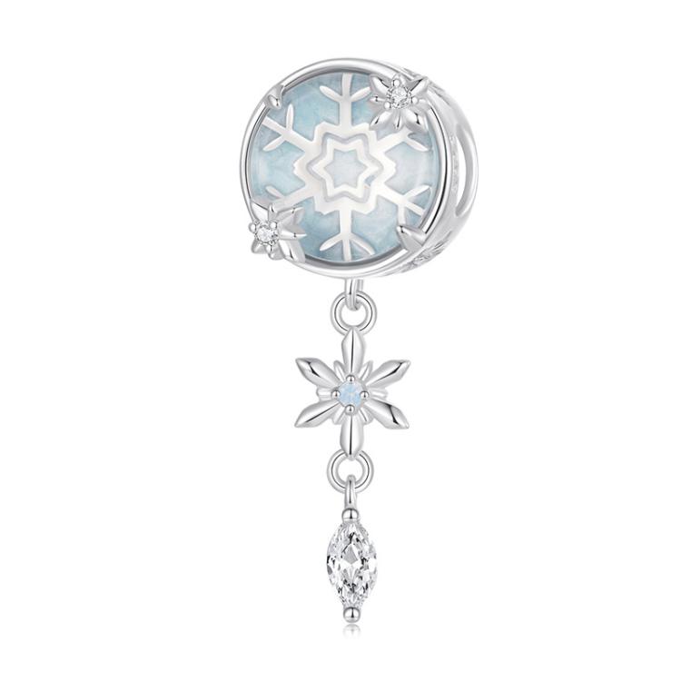 S925 Sterling Silver Platinum-plated Crystal Ball Snowflake Tassel DIY Beads(SCC2958)