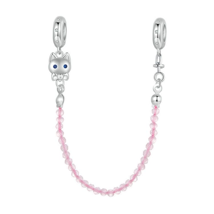 S925 Sterling Silver Platinum Plated Cute Cat Safety Chain Jewelry Pendants(SCC2882)