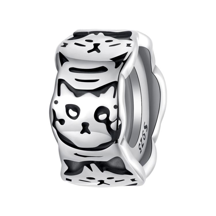 S925 Sterling Silver Platinum-Plated Cute Cat Silicone Spacer Beads Jewelry Beads(SCC3041)