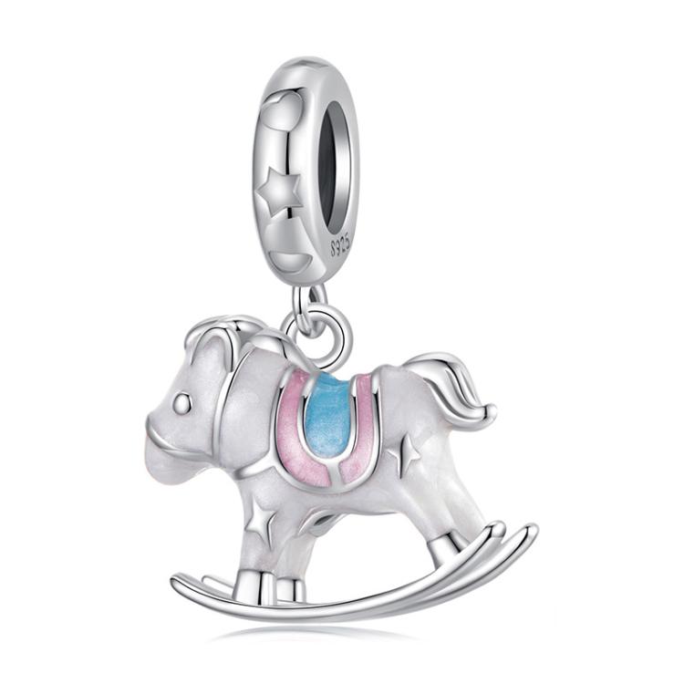 S925 Sterling Silver Platinum-Plated Cute Toy Trojan Horse Pendant(SCC3037)