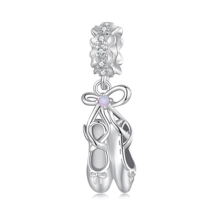 S925 Sterling Silver Platinum-Plated Fantasy Ballet Shoe Pendant DIY Beads(SCC2937)