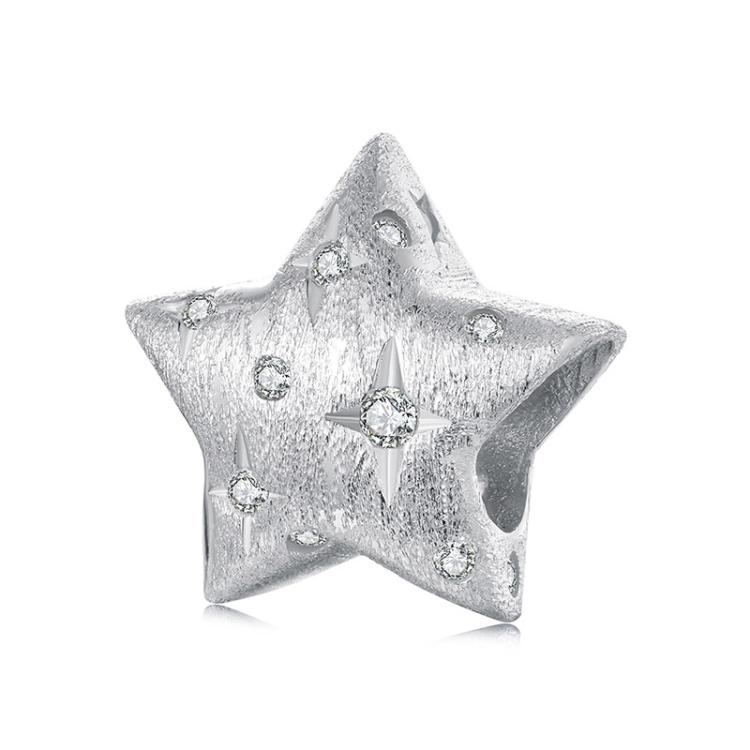 S925 Sterling Silver Platinum-Plated Five-Pointed Star Beads(BSC1079)
