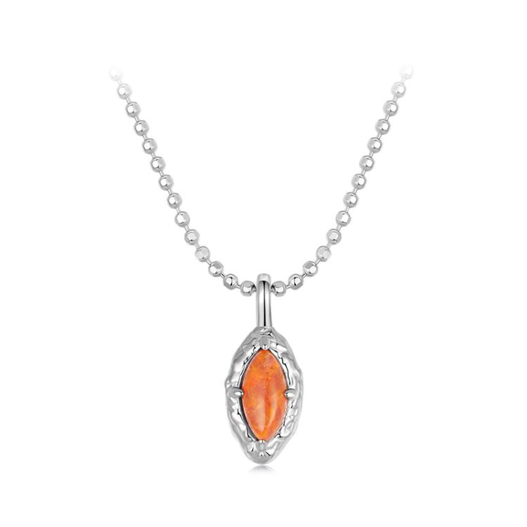 S925 Sterling Silver Platinum-plated Flame Opal Necklace Elegant Clavicle Chain(BSN413)